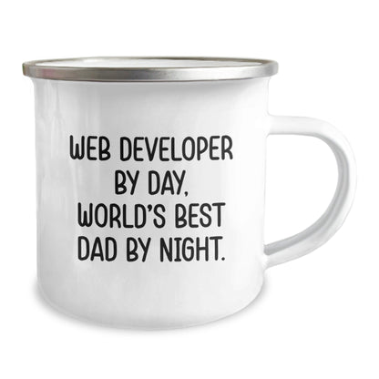 Funny Web Developer Gifts for Men, Web Developer By Day, World's Best Dad By Night. Birthday Unique Gifts from Dad to Web Developer, 12 oz Camping Mug - The Buy Boom