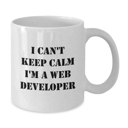 Funny Web Developer Gifts from Friends for Birthday - 'I Can't Keep Calm I'm A Web Developer' White Coffee Mug, 11oz or 15oz Capacity, Ceramic, Microwave and Dishwasher Safe - The Buy Boom