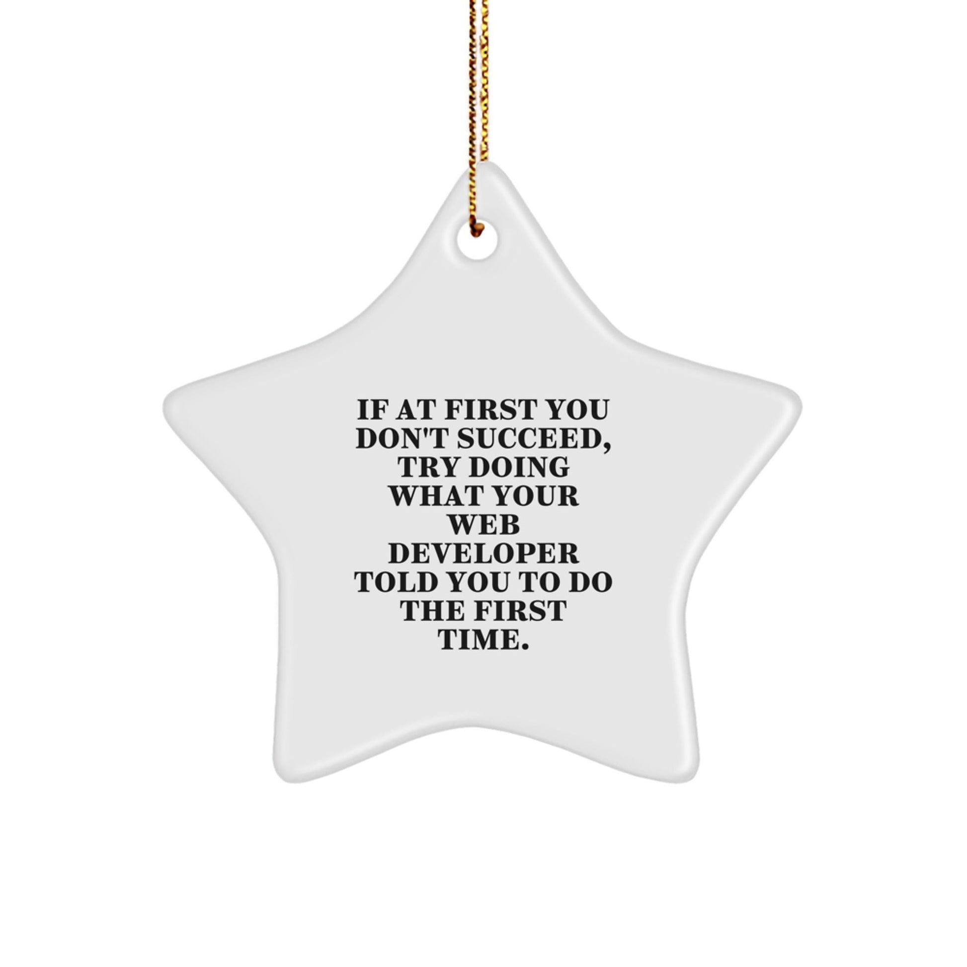 Funny Web Developer Gifts from Friends for Christmas, If At First You Don't Succeed, Try Doing What Your Web Developer Told You To Do The First Time. Star Ornament - The Buy Boom