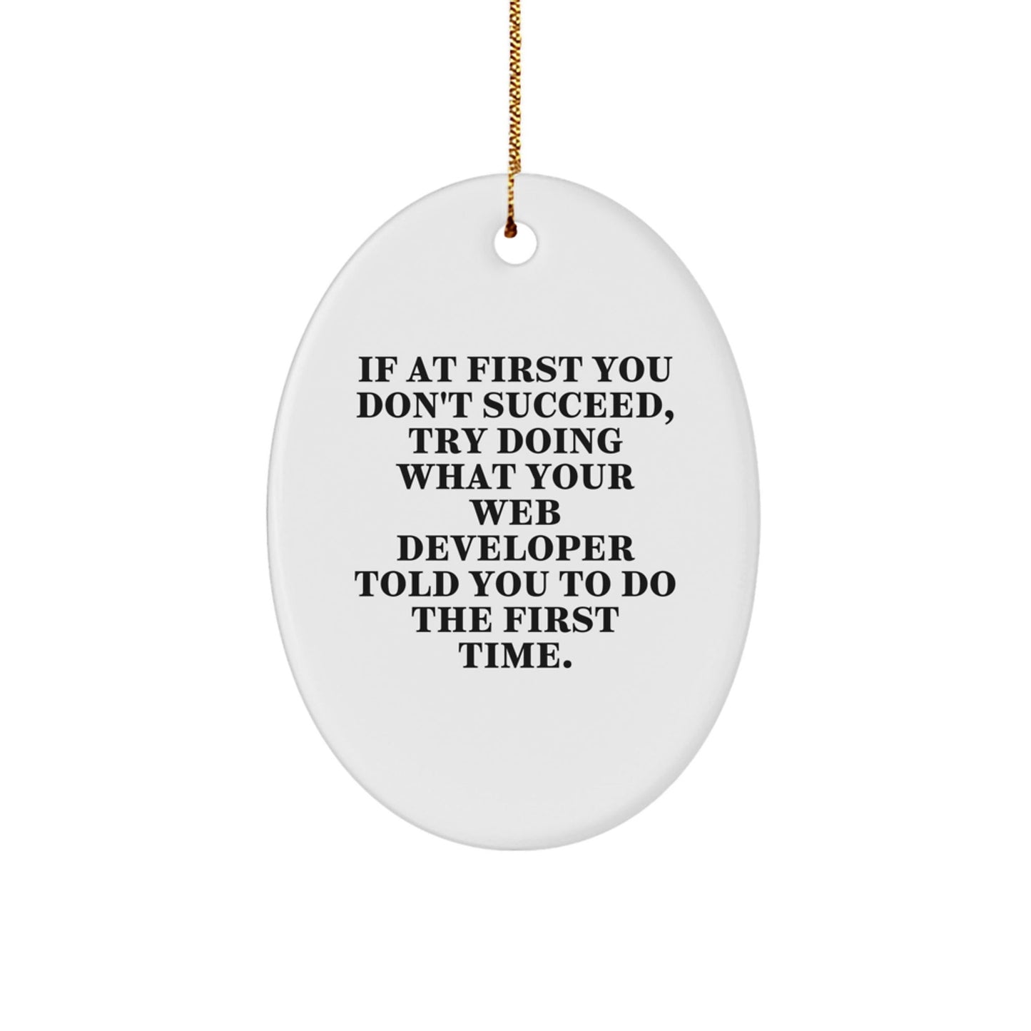 Funny Web Developer Gifts from Friends - Oval Ornament for Men's Christmas Decor - 'If At First You Don't Succeed, Try Doing What Your Web Developer Told You To Do The First Time.' - The Buy Boom