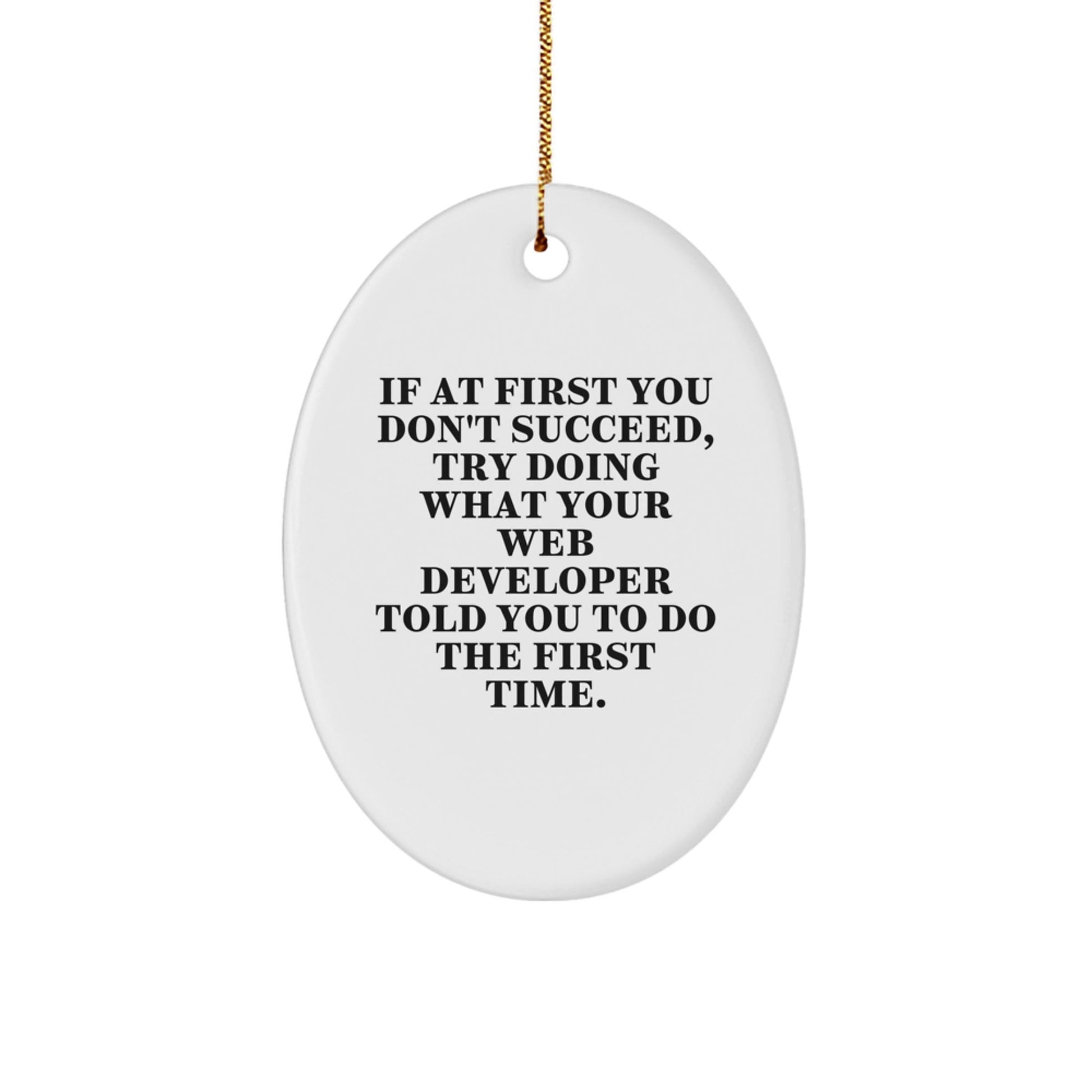 Funny Web Developer Gifts from Friends - Oval Ornament for Men's Christmas Decor - 'If At First You Don't Succeed, Try Doing What Your Web Developer Told You To Do The First Time.' - The Buy Boom