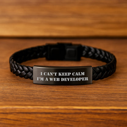 Funny Web Developer Gifts I Can't Keep Calm Interlaced Leather Bracelet for Birthday - The Buy Boom