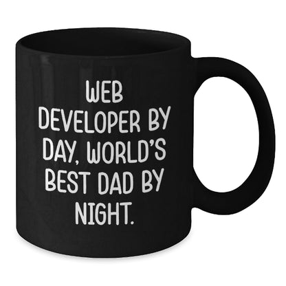Funny Web Developer Quotes Gifts for Him by Day and World's Best Dad by Night - Black 11oz or 15oz Coffee Mug from Friends - The Buy Boom
