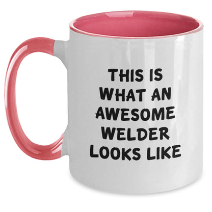 Funny Welder Gifts from Friends for Men - Two Tone Coffee Mug with Quote 'This Is What An Awesome Welder Looks Like' for Graduation - The Buy Boom