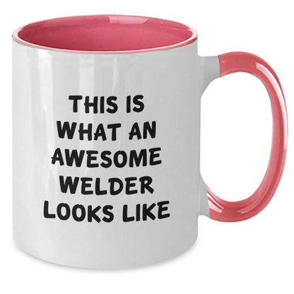 Funny Welder Gifts from Friends for Men - Two Tone Coffee Mug with Quote 'This Is What An Awesome Welder Looks Like' for Graduation - The Buy Boom