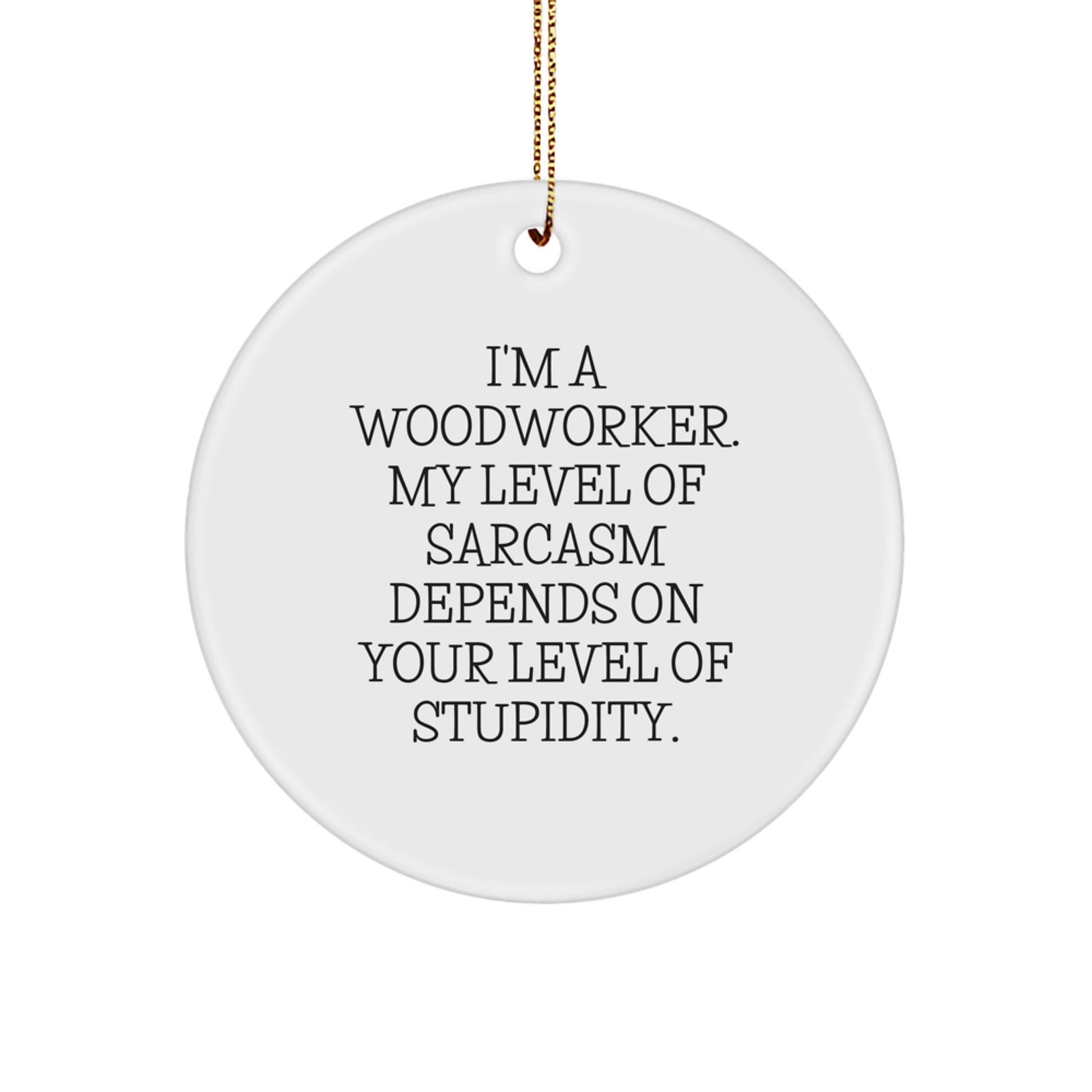 Funny Woodworker Gifts, Unique Circle Ornament for Him, from Friends, 'I'm A Woodworker, My Level Of Sarcasm Depends On Your Level Of Stupidity', Christmas Unique Gifts - The Buy Boom