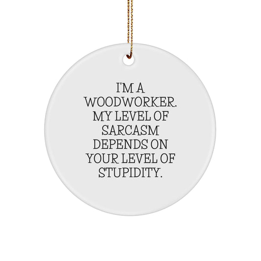 Funny Woodworker Gifts, Unique Circle Ornament for Him, from Friends, 'I'm A Woodworker, My Level Of Sarcasm Depends On Your Level Of Stupidity', Christmas Unique Gifts - The Buy Boom