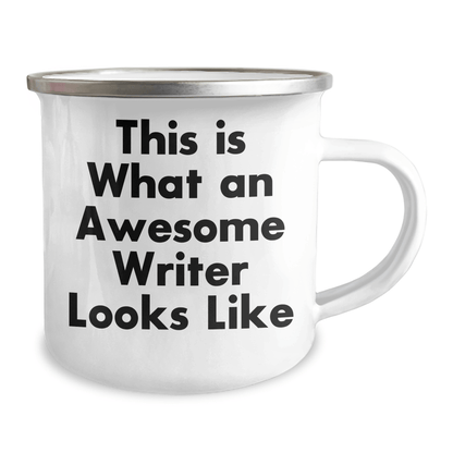 Funny Writer Gifts for Men from Family - This Is What An Awesome Writer Looks Like Enamel Camping Mug, Stainless Steel, 12 oz - The Buy Boom