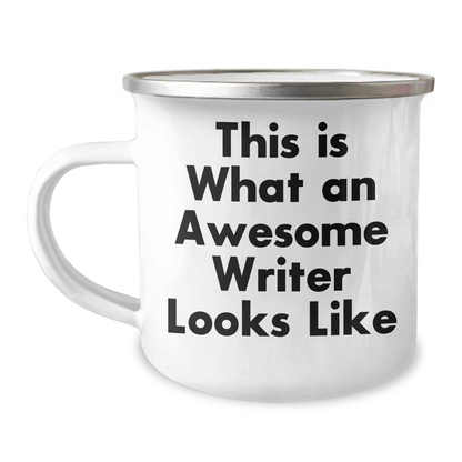 Funny Writer Gifts for Men from Family - This Is What An Awesome Writer Looks Like Enamel Camping Mug, Stainless Steel, 12 oz - The Buy Boom