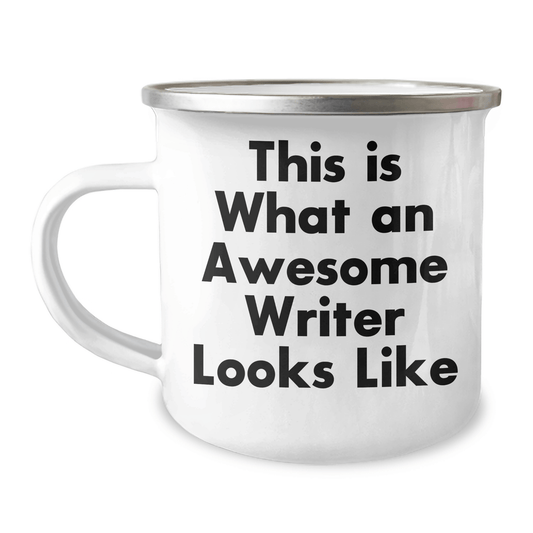 Funny Writer Gifts for Men from Family - This Is What An Awesome Writer Looks Like Enamel Camping Mug, Stainless Steel, 12 oz - The Buy Boom
