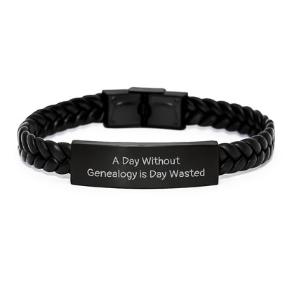 Genealogy Enthusiasts' Birthday Unique Gift, 'A Day Without Genealogy Is Day Wasted' Funny Leather Interlaced Stainless Steel, Gifts from Family to Genealogy Lovers - The Buy Boom