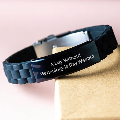 Genealogy Gifts for Her - Inspirational Quote, Funny Saying, Glide lock Clasp Black Stainless Steel Silicone Adjustable Birthday Present from Family - The Buy Boom