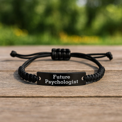 Gifts for Future Psychologist, Funny Rope Bracelet, Black Stainless Steel Interlaced Rope, Adjustable Length, Christmas Unique Gifts from Family for Men, Women, Friends - The Buy Boom