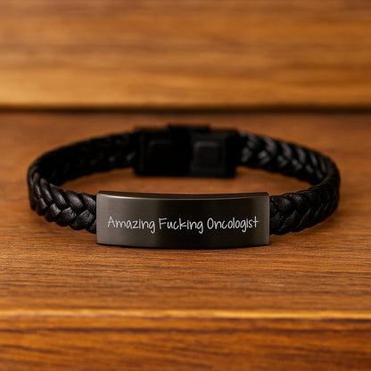 Gifts from Amazing Oncologist Lovers, 'Amazing F - king Oncologist' Funny Quote Interlaced Leather Bracelet for Oncologist Men, Christmas Unique Gifts for Oncologist Friends - The Buy Boom