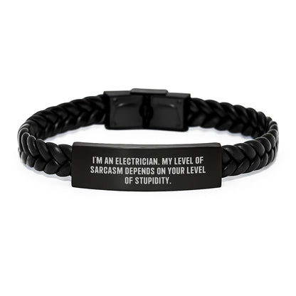 Gifts from Family - Funny Electrician Sarcasm Interlaced Leather Bracelet for Men on Christmas, Christmas Unique Gifts for Electricians, Electrician Friends, Coworkers - The Buy Boom