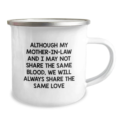 Gifts from Family - Unique Mom - in - law Camping Mug - Funny Quote, Christmas Unique Gifts for Mom - in - law, 12 oz Stainless Steel with Enamel Finish - The Buy Boom