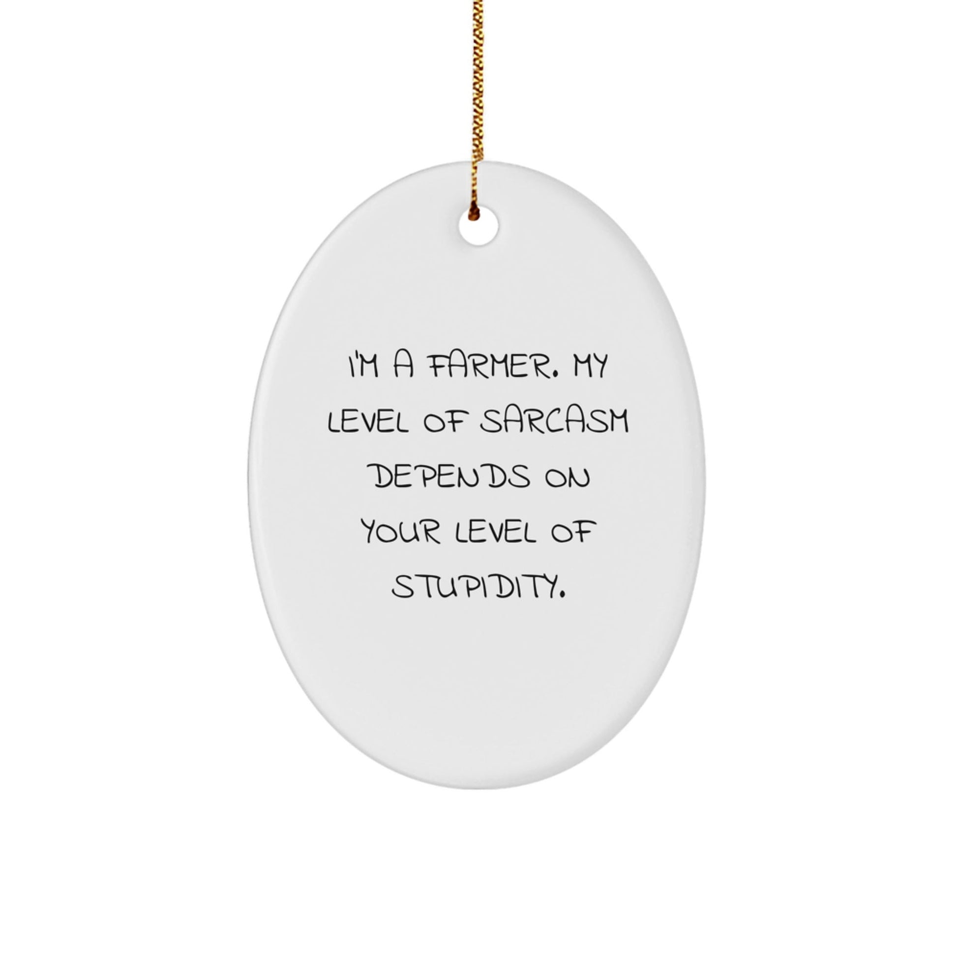Gifts from Farmers for Farmer Friends - Oval Ornament with Sassy Quote, Christmas Decor, 'I'm A Farmer. My Level Of Sarcasm Depends On Your Level Of Stupidity.' - The Buy Boom