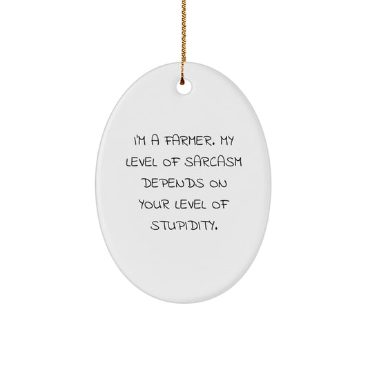 Gifts from Farmers for Farmer Friends - Oval Ornament with Sassy Quote, Christmas Decor, 'I'm A Farmer. My Level Of Sarcasm Depends On Your Level Of Stupidity.' - The Buy Boom