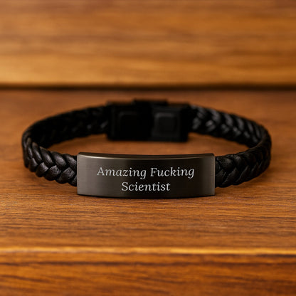 Gifts from Friends and Family for Scientists - Funny Scientist Interlaced Leather Bracelet, Christmas Unique Presents with Engraved Stainless Steel - Great Gifts for Scientist Men and Women - The Buy Boom