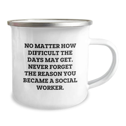 Gifts from Friends and Family for Social Worker, Inspirational Camping Mug, Christmas Unique Gifts, No Matter How Difficult The Days May Get, Never Forget The Reason You Became A Social Worker. - The Buy Boom