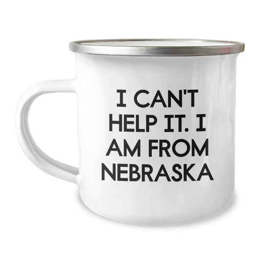 Gifts from Friends and Family, Fun Nebraska Christmas Camping Mug, 'I Can't Help It I Am From Nebraska' Humorous Quote - The Buy Boom