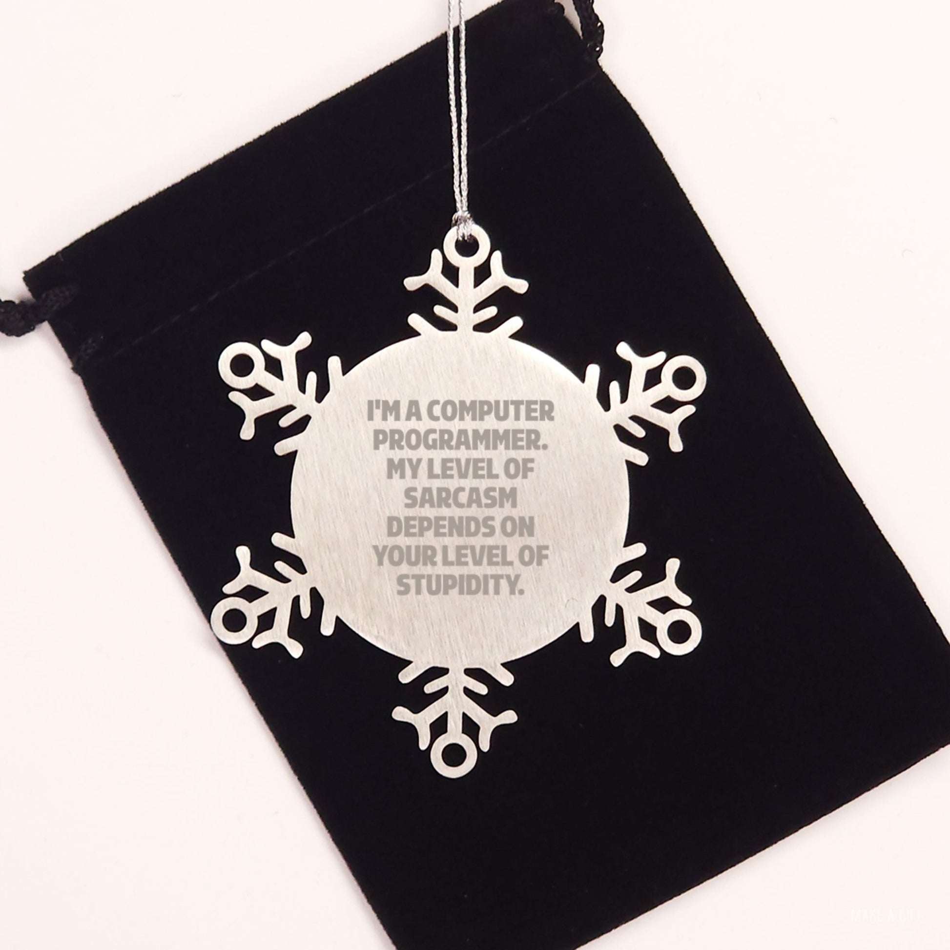 Gifts from Friends for Computer Programmer - Funny Snowflake Ornament, Christmas Unique Gifts, Stainless Steel, Sarcasm Level Gift - The Buy Boom