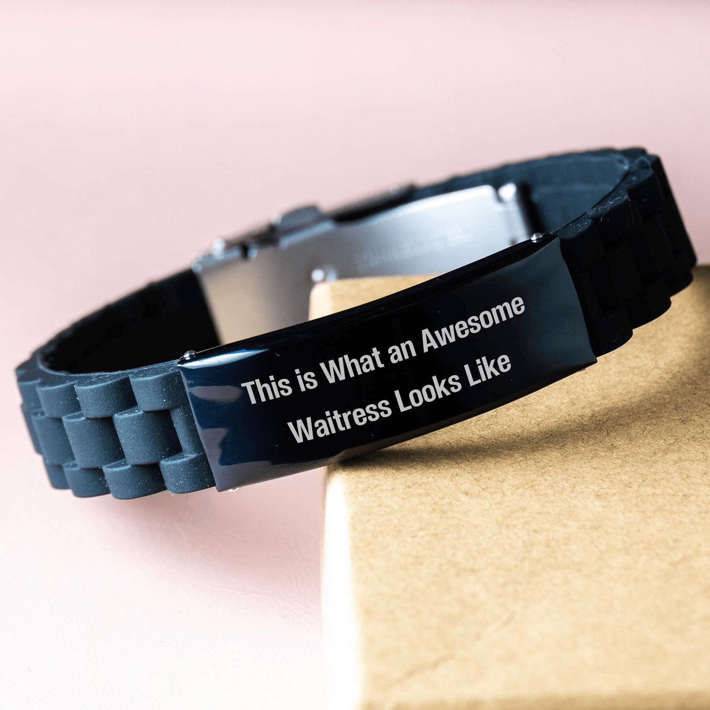 Gifts from Men for Awesome Waitress - Funny Quote Glide lock Clasp Black Stainless Steel Adjustable Silicone, This Is What An Awesome Waitress Looks Like, Father's Day Unique Gifts for Waitress - The Buy Boom