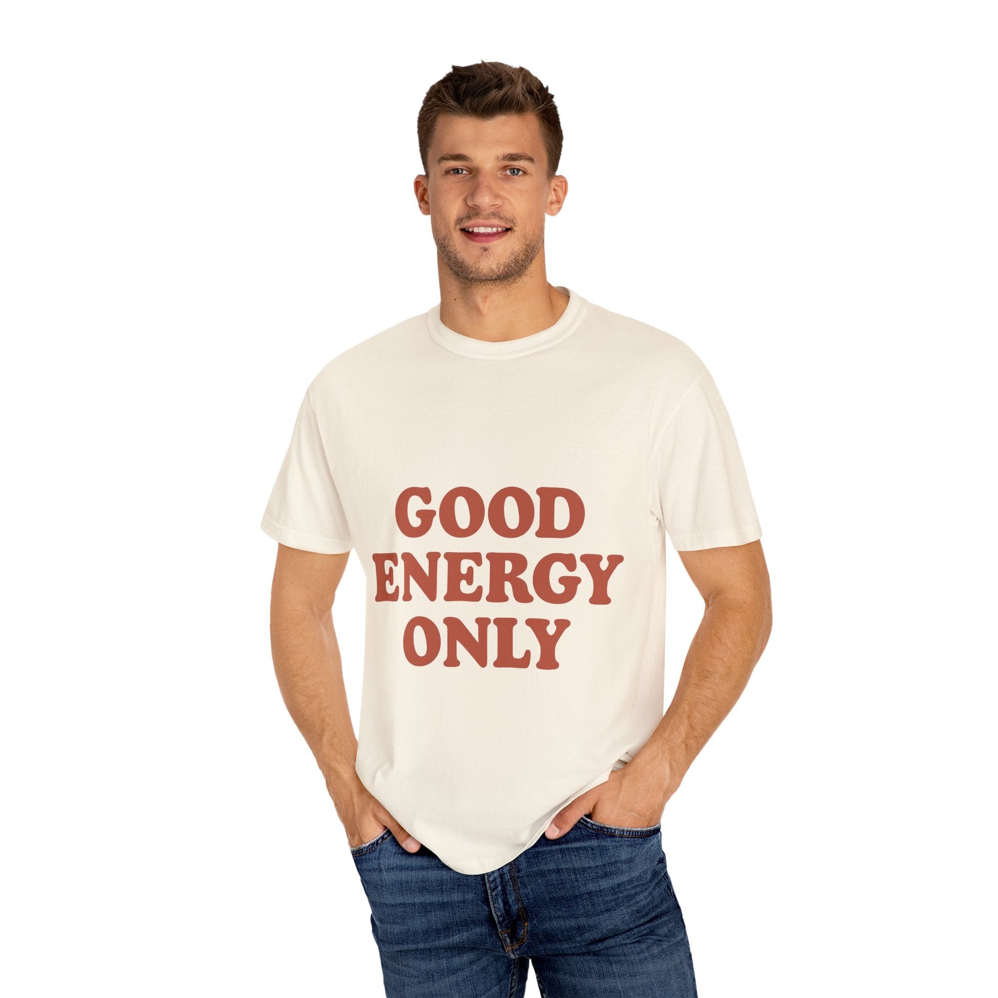 Good Energy Only T-Shirt – Retro Unisex Tee | Positive Vibes Shirt | Uplifting Gift for Friends & Family - The Buy Boom