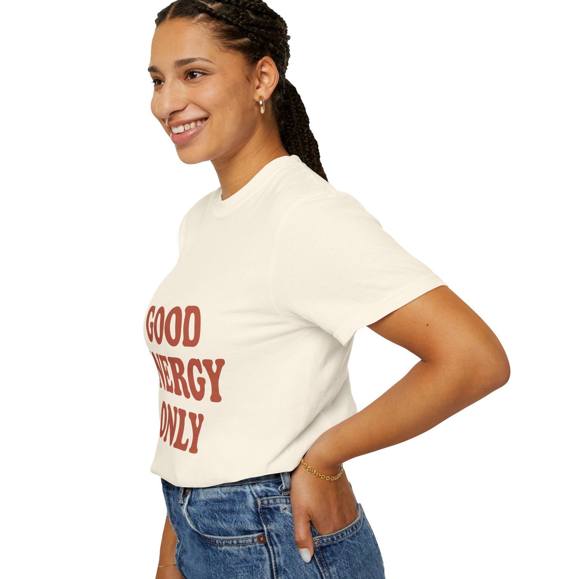 Good Energy Only T-Shirt – Retro Unisex Tee | Positive Vibes Shirt | Uplifting Gift for Friends & Family - The Buy Boom