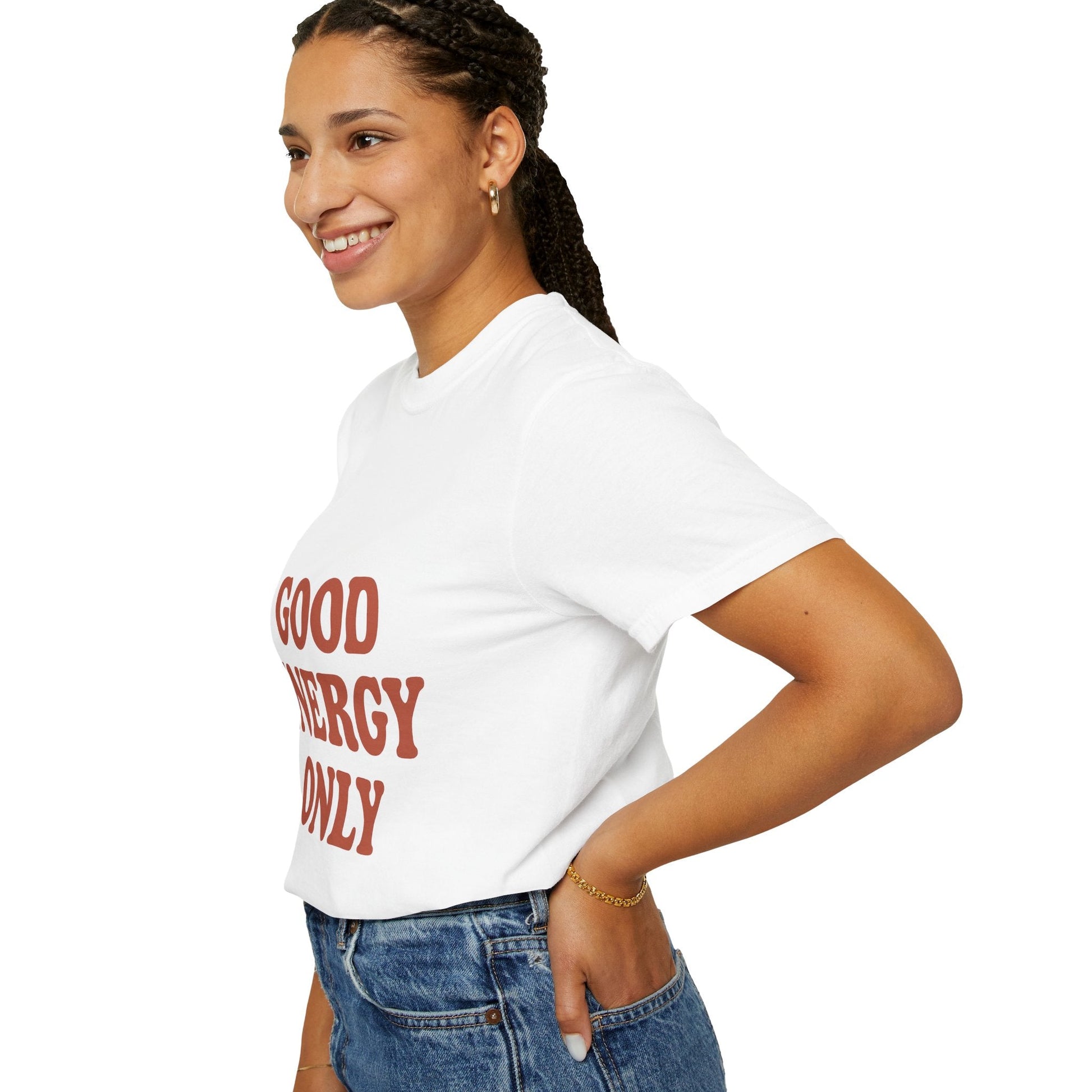 Good Energy Only T-Shirt – Retro Unisex Tee | Positive Vibes Shirt | Uplifting Gift for Friends & Family - The Buy Boom