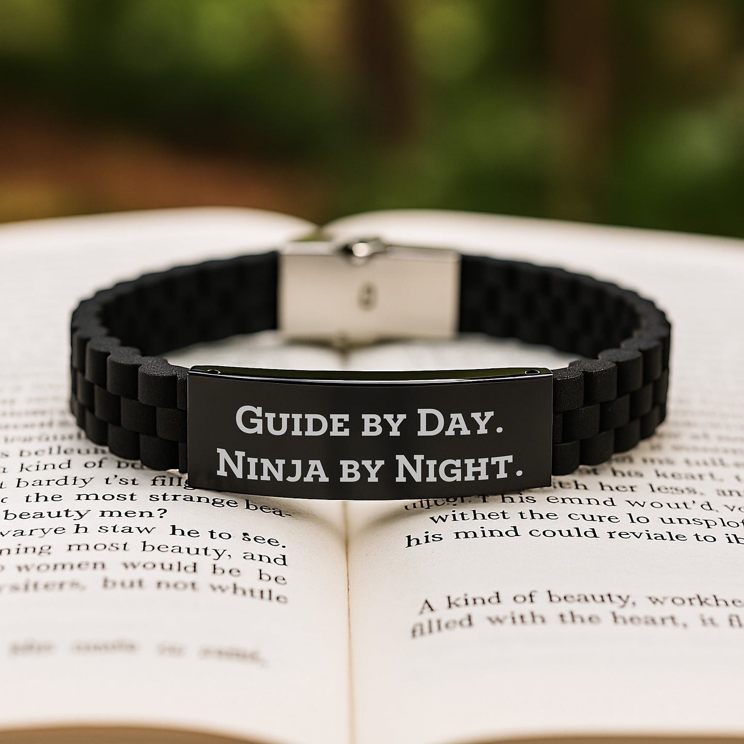 Guide By Day. Ninja By Night. Gifts for Guide Graduation - Glide lock Clasp Black Stainless Steel Silicone Necklace for Men Women Friends Family - The Buy Boom