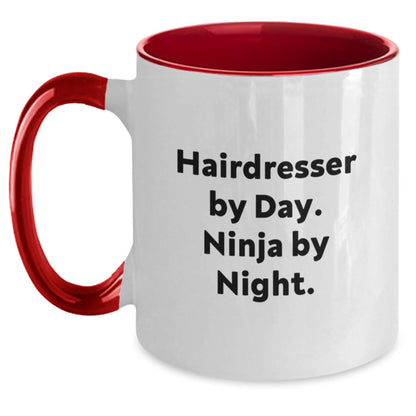 Hairdresser Gifts from Friends and Family - 'Hairdresser By Day. Ninja By Night.' Two Tone Coffee Mug for Graduation, Funny and Cute - The Buy Boom