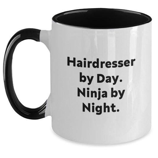 Hairdresser Gifts from Friends and Family - 'Hairdresser By Day. Ninja By Night.' Two Tone Coffee Mug for Graduation, Funny and Cute - The Buy Boom