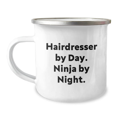 Hairdresser Gifts from Friends to Hairdresser - Camping Mug for Graduation - 'Hairdresser By Day. Ninja By Night.' Funny Quote - The Buy Boom