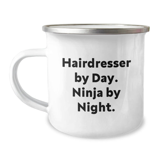 Hairdresser Gifts from Friends to Hairdresser - Camping Mug for Graduation - 'Hairdresser By Day. Ninja By Night.' Funny Quote - The Buy Boom