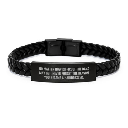Hairdresser Inspirational Gifts from Friends, Gifts for Hairdresser Men, Interlaced Leather Bracelet with Quote Never Forget Reason You Became Hairdresser, Graduation Unique Gifts - The Buy Boom