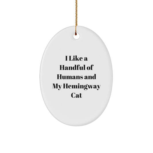 Hemingway Cat Lovers Gifts, Funny Oval Ornament, 'I Like A Handful Of Humans And My Hemingway Cat', Christmas Unique Gifts from Friends - The Buy Boom