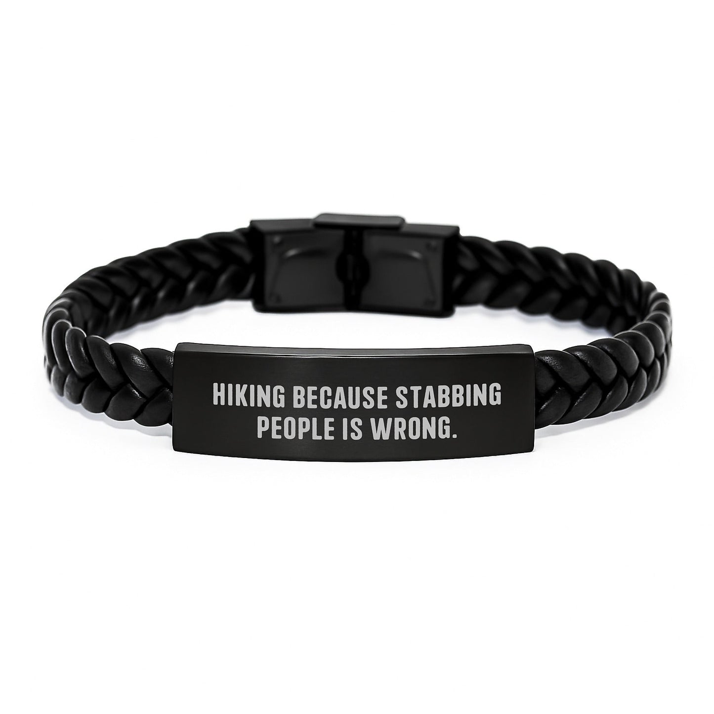 Hiking Birthday Unique Gifts for Men and Women - Funny Interlaced Leather Bracelet from Friends or Family - Stabbing People Is Wrong - The Buy Boom