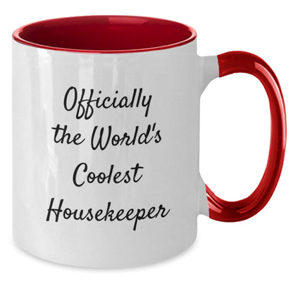 Housekeeper Humor Gifts from Friends for Graduation Unique Two Tone Coffee Mugs with 'Officially The World's Coolest Housekeeper' Quote - The Buy Boom