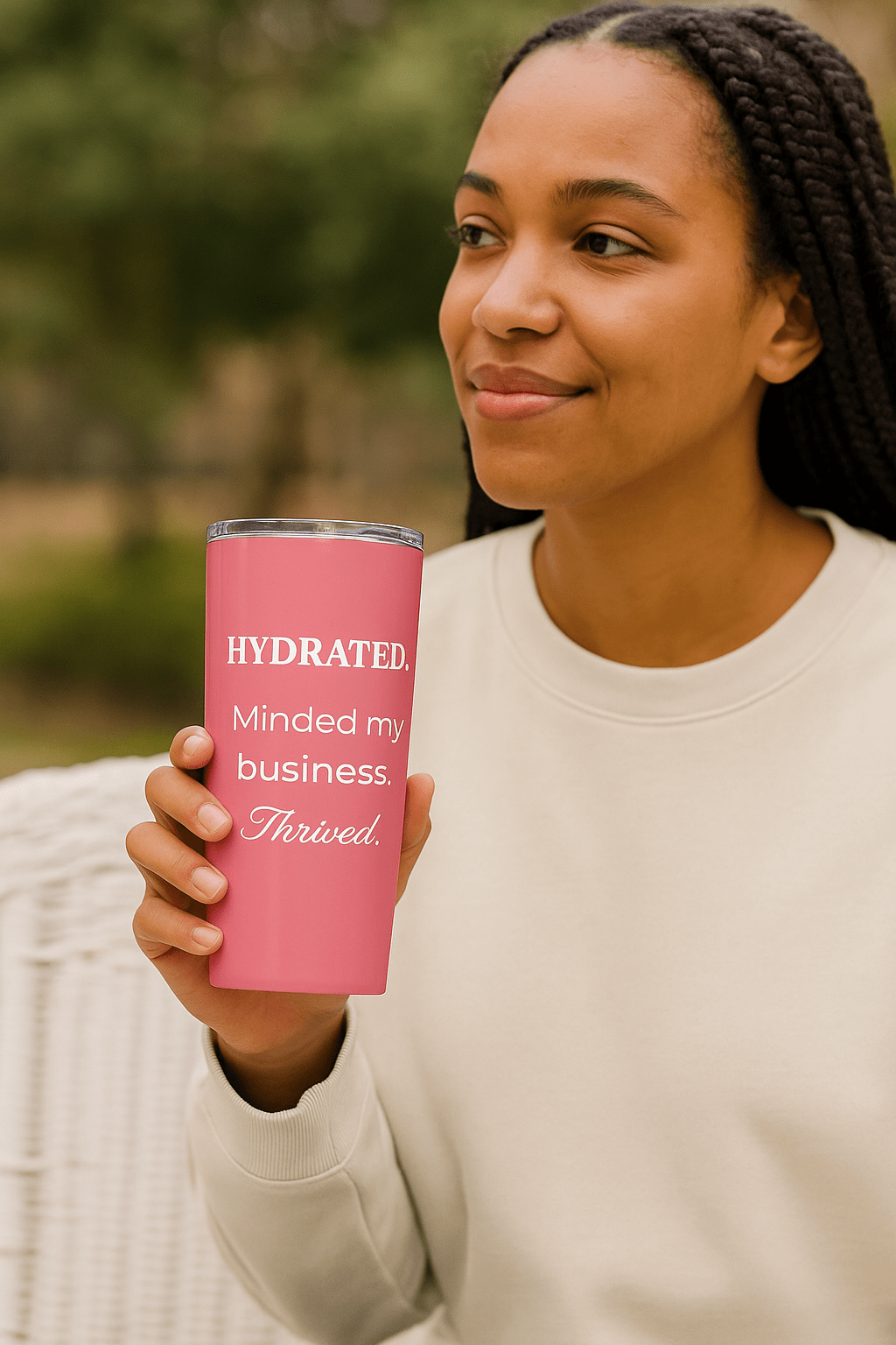 Hydrated. Minded My Business. Thrived. – 20oz Motivational Tumbler for Women - The Buy Boom