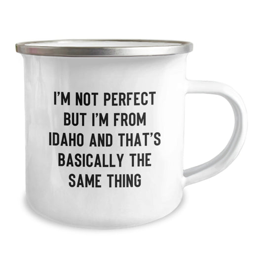 Idaho Camping Mug, 'I'm Not Perfect But I'm From Idaho And That's Basically The Same Thing', Funny Idaho Gifts for Birthday, Gifts from Friends, Gifts for Idaho Men, Camping Mug for Men - The Buy Boom