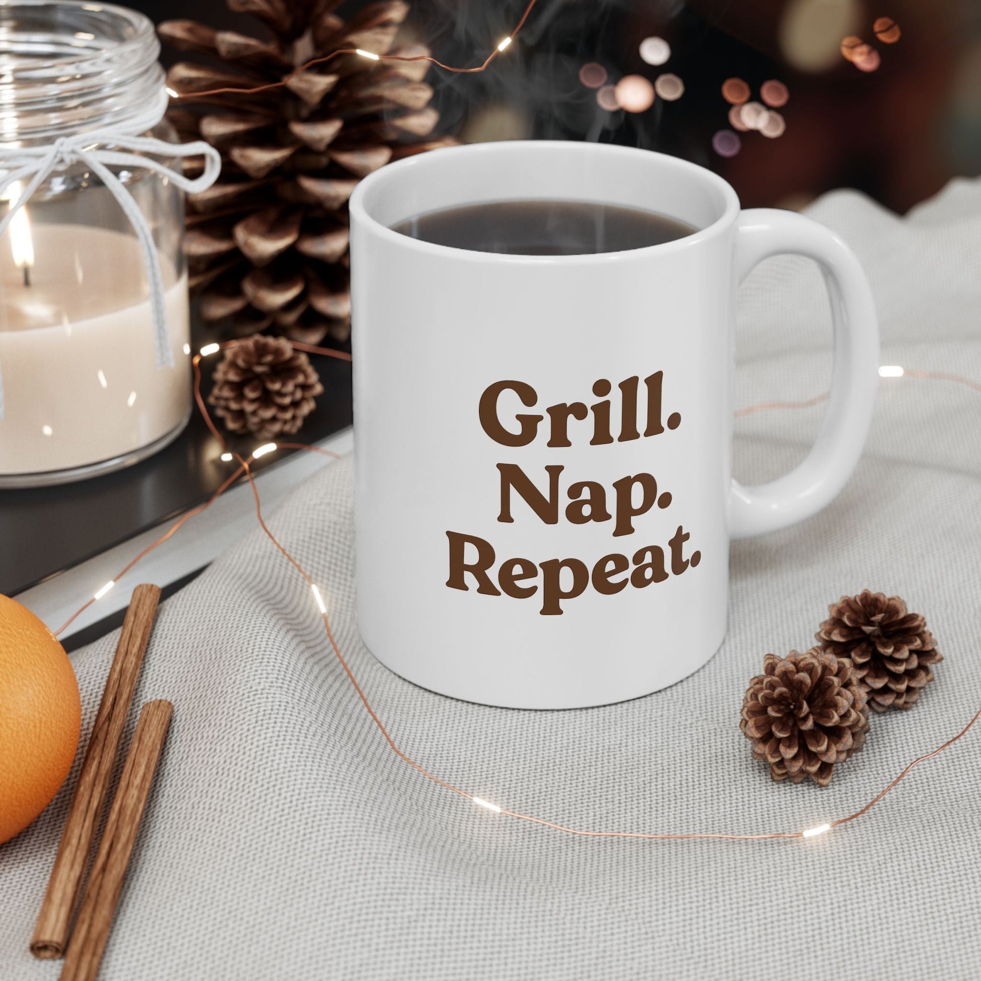 Inspirational Ceramic Mug - "Grill. Nap. Repeat." - Motivational Coffee Cup for Daily Inspiration - The Buy Boom