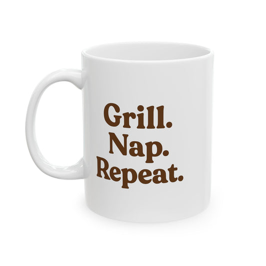 Inspirational Ceramic Mug - "Grill. Nap. Repeat." - Motivational Coffee Cup for Daily Inspiration - The Buy Boom