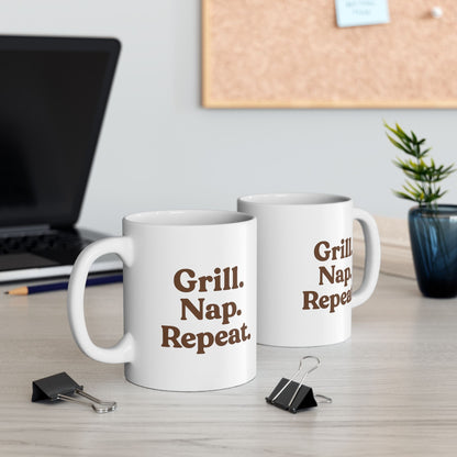 Inspirational Ceramic Mug - "Grill. Nap. Repeat." - Motivational Coffee Cup for Daily Inspiration - The Buy Boom