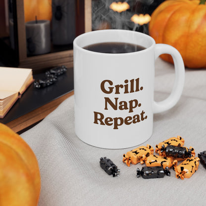Inspirational Ceramic Mug - "Grill. Nap. Repeat." - Motivational Coffee Cup for Daily Inspiration - The Buy Boom