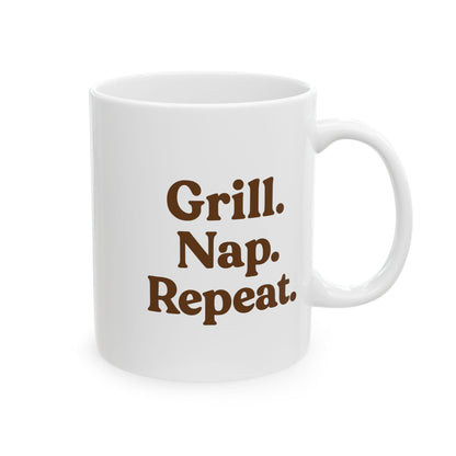 Inspirational Ceramic Mug - "Grill. Nap. Repeat." - Motivational Coffee Cup for Daily Inspiration - The Buy Boom