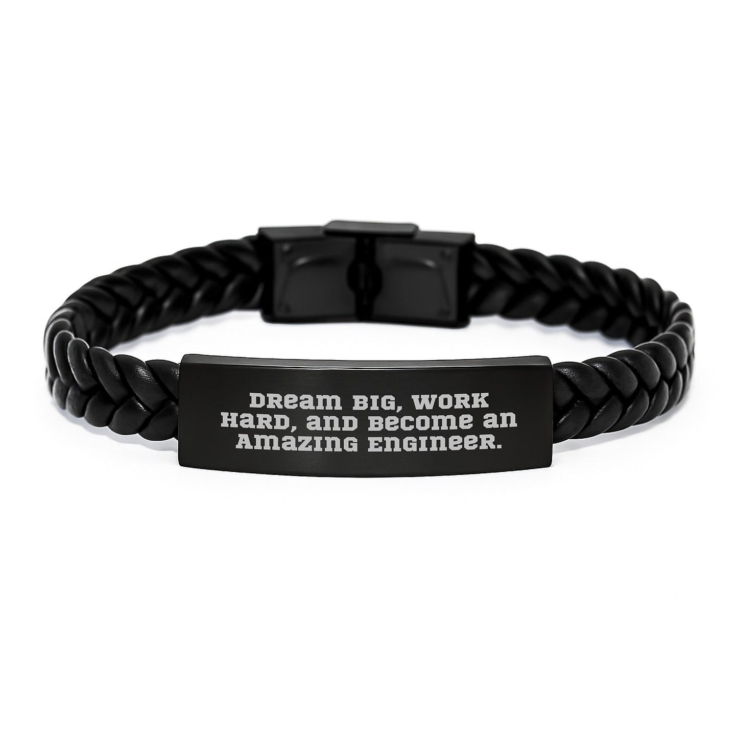 Inspirational Engineer Gifts for Men and Women - Interlaced Leather Bracelet with Quote 'Dream Big, Work Hard, And Become An Amazing Engineer.' from Friends and Family - The Buy Boom