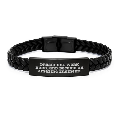 Inspirational Engineer Gifts for Men and Women - Interlaced Leather Bracelet with Quote 'Dream Big, Work Hard, And Become An Amazing Engineer.' from Friends and Family - The Buy Boom