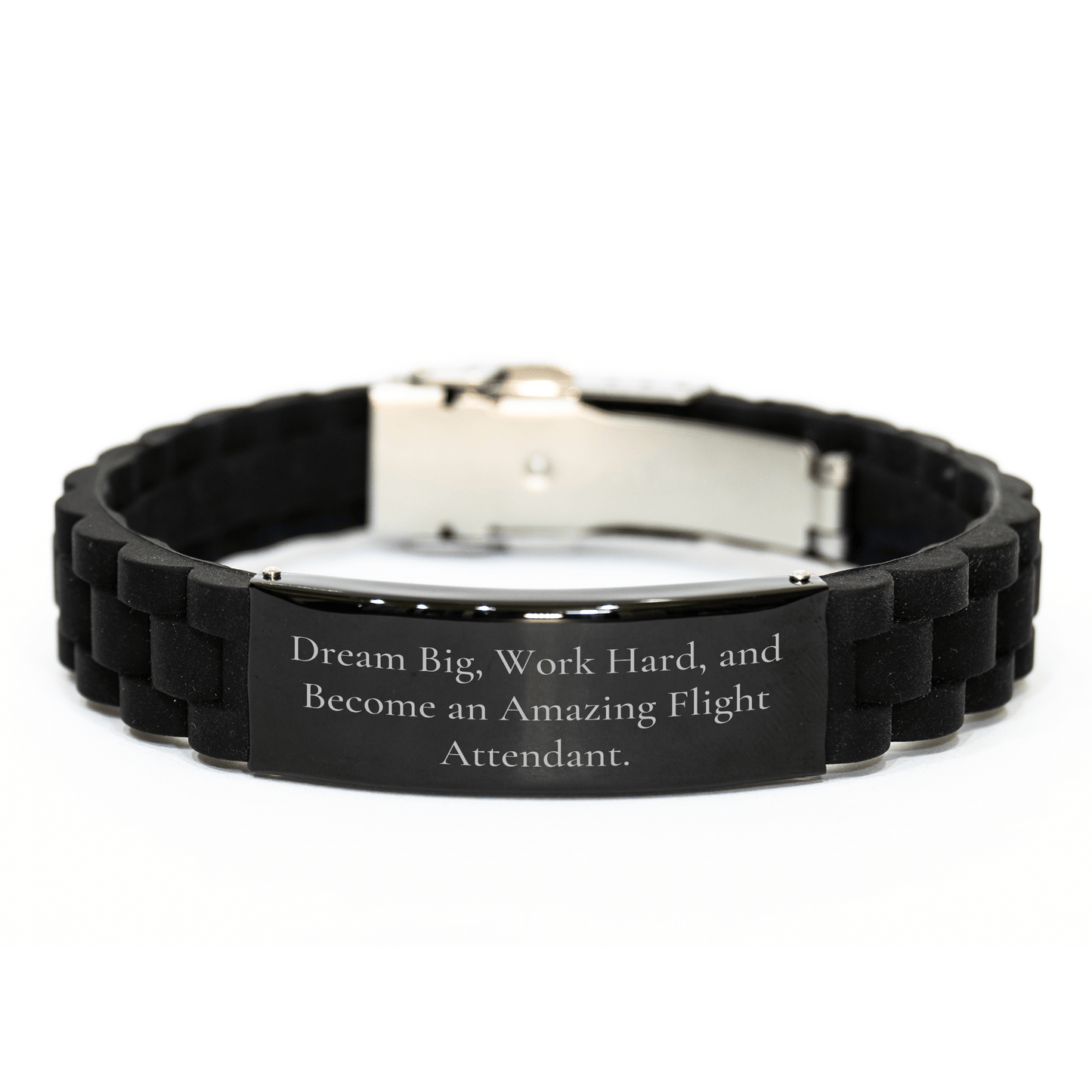 Inspirational Flight Attendant Gifts, Dream Big, Work Hard, and Become an Amazing Flight Attendant, Glide lock Clasp Bracelet for Women or Men, Graduation Unique Gifts from Friends or Family - The Buy Boom