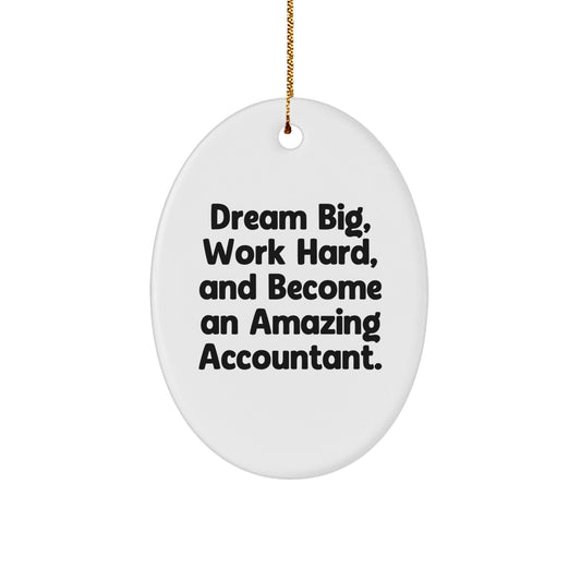 Inspirational Gifts from Coworkers for Amazing Accountants, Oval Ornament with Funny Quote 'Dream Big, Work Hard, And Become An Amazing Accountant.' - The Buy Boom